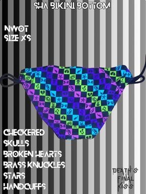 Y2K Shi Checkered Bikini Bottom Black Blue Green Purple Skull Star Broken Heart